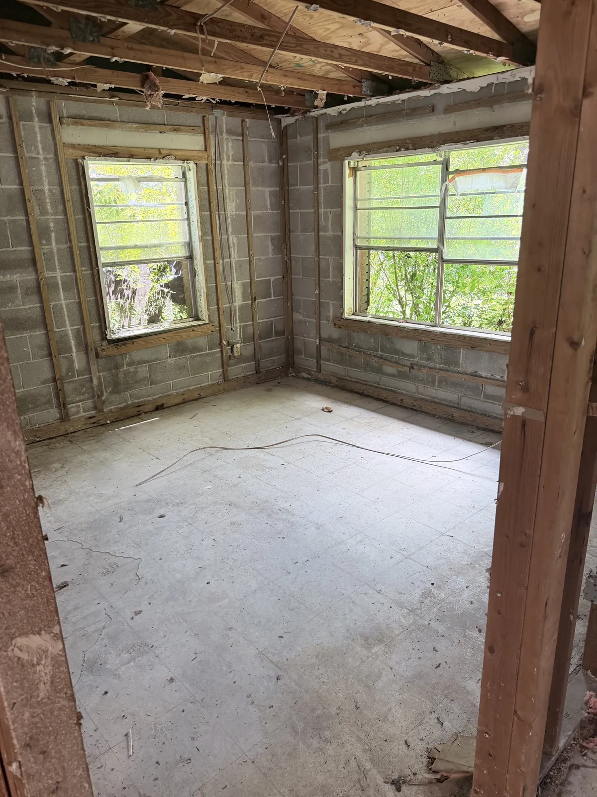 Cleared room after interior demolition debris removal