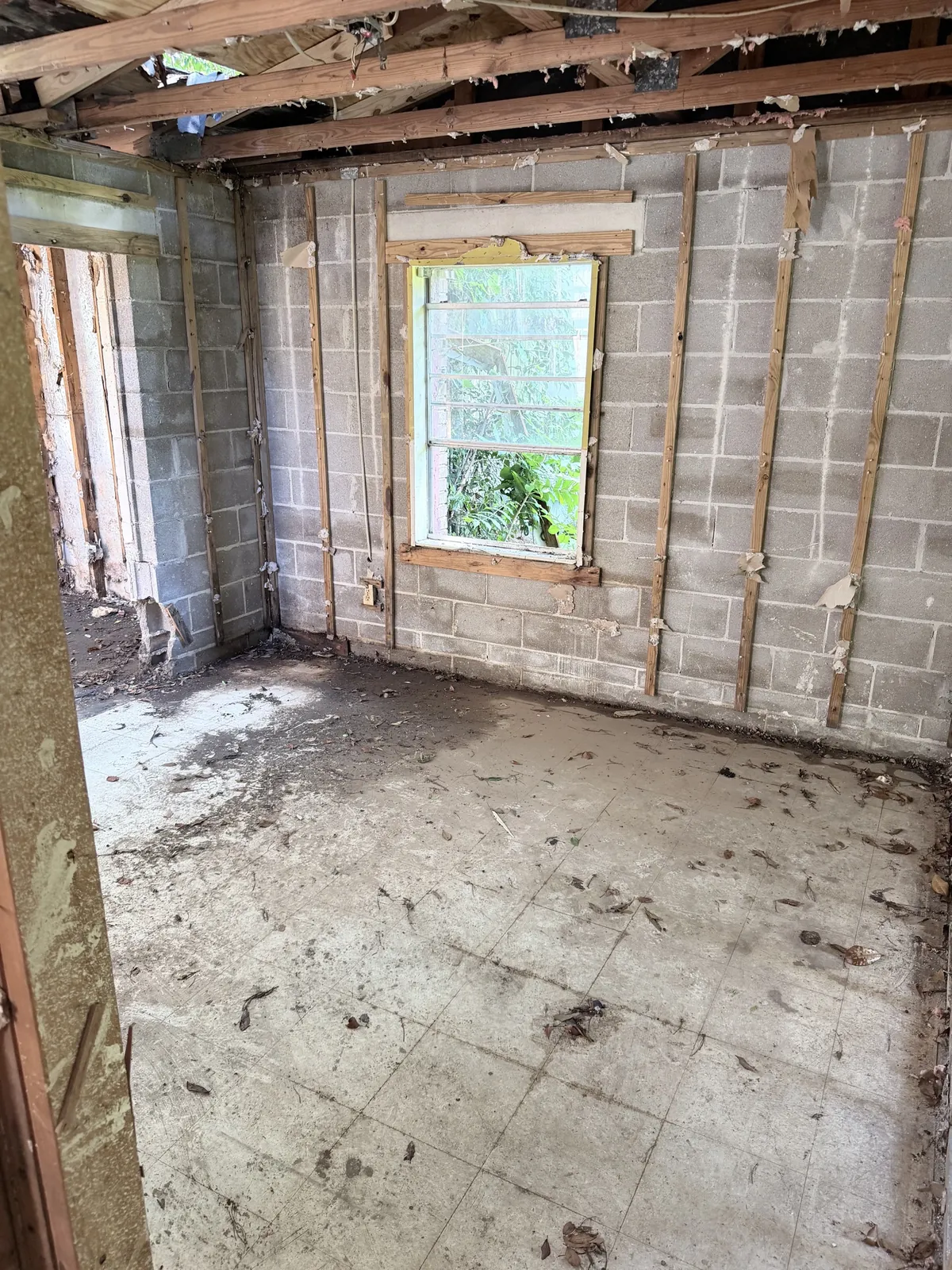Cleared block-wall room during demolition